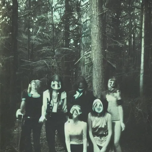 Image similar to dark forest party in 1 9 6 9, polaroid photo, perfect photo, photo pinterest