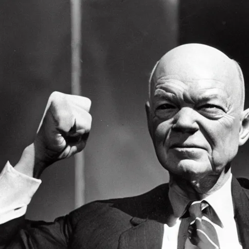 Prompt: Dwight Eisenhower drenched in sweat in a boxing match