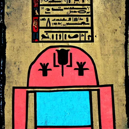 Prompt: The Kool-Aid Man in Egyptian Hyroglyphics