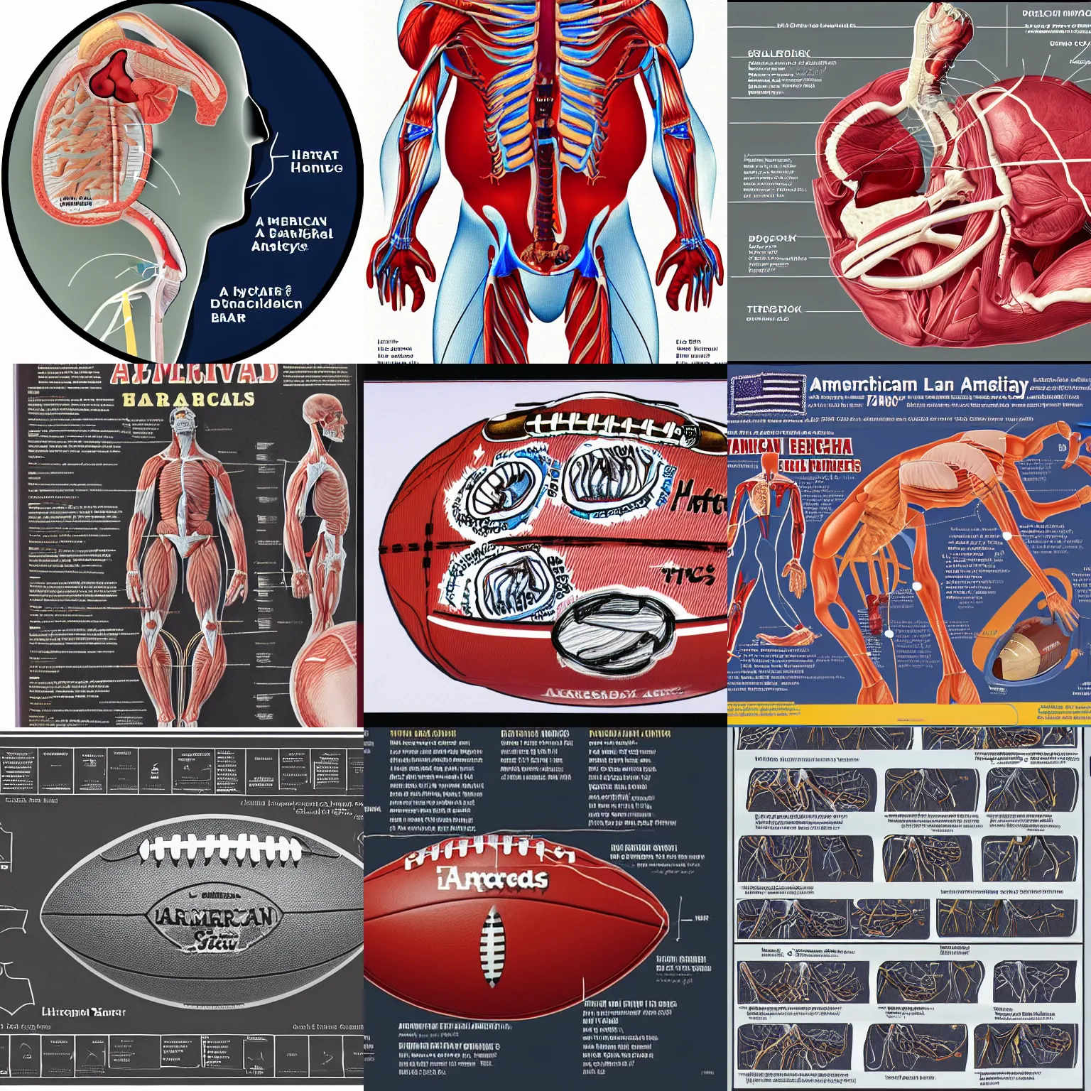 Prompt: a detailed anatomy picture of an american football, harvard textbook, labels