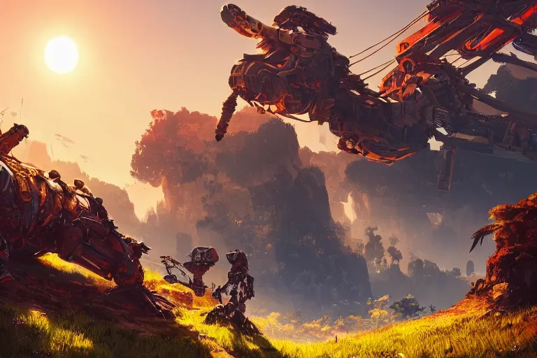 Image similar to burrower machine mecanical creature robot of horizon forbidden west horizon zero dawn radiating a glowing aura global illumination ray tracing hdr fanart arstation by ian pesty and alena aenami artworks in 4 k