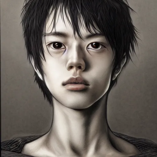 Prompt: a stunning realistic portrait by Kentaro miura