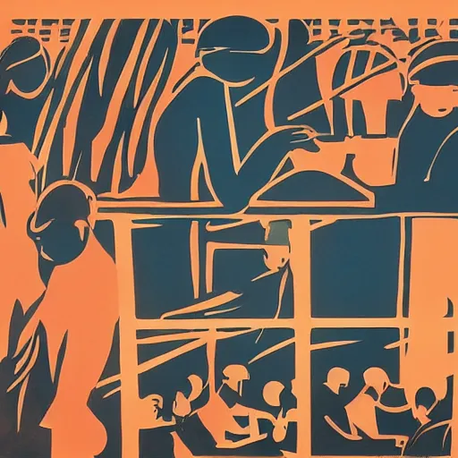 Prompt: a hawker centre, by saul bass