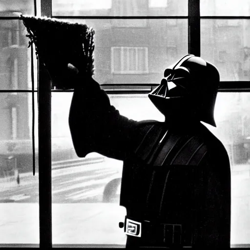 a photograph of darth vader cleaning the windows with | Stable ...