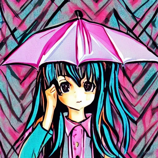 Image similar to rain, pattern, anime 1 9 8 0, umbrella, girl