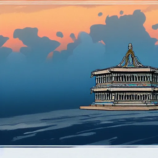 Prompt: a floating Olympian temple in the sky in the style of Miyazaki, highly detailed, 4k, artstation