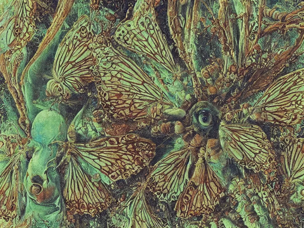 Image similar to Close up of Polyommatus icarus. Eyes. Painting by Ernst Haeckel, Roger Dean.