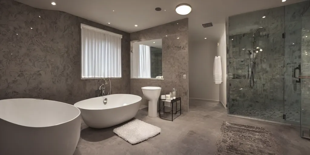 Premium AI Image  A bathroom with a white bathtub and candles on the floor.