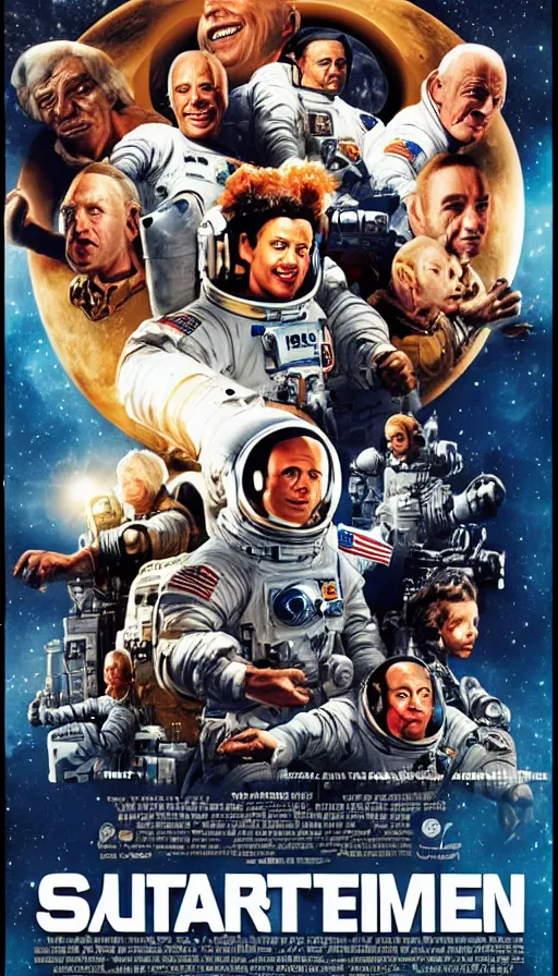 Prompt: movie poster of astronauts, saturn, highly detailed, hyper realistic, large text, fifth element style