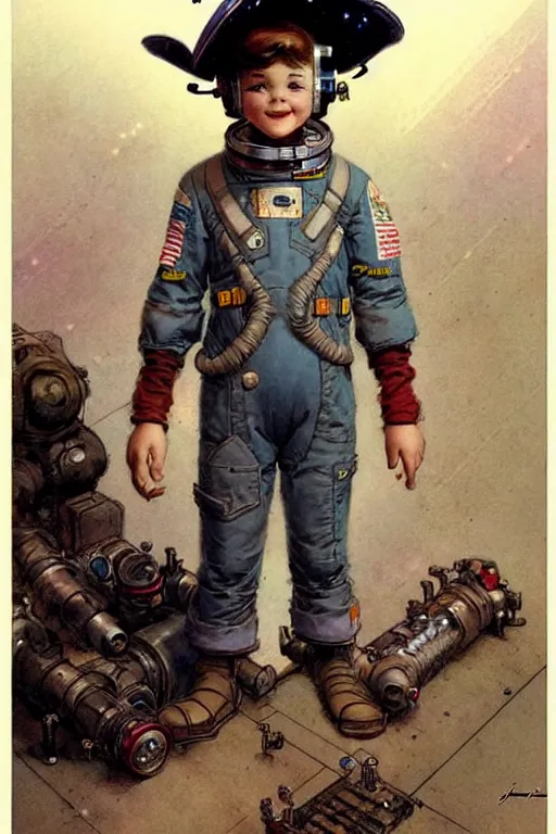 Image similar to ( ( ( ( ( 2 0 5 0 s retro future 1 0 year boy old super scientest in space pirate mechanics costume. muted colors. childrens book, tom lovell ) ) ) ) ) by jean - baptiste monge,!!!!!!!!!!!!!!!!