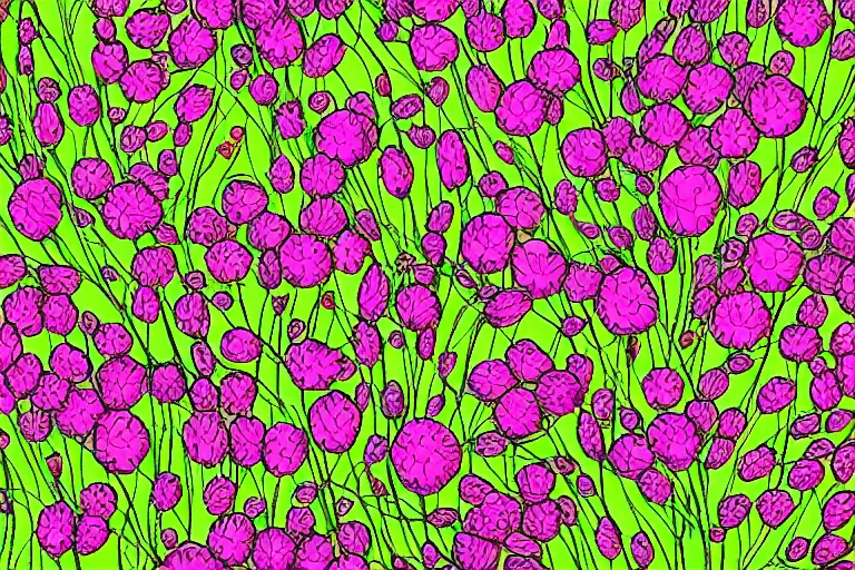 Image similar to in the style of neurographic drawing of a field of flowers