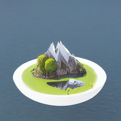 Prompt: a floating island with lago di sorapis landscape isometric art, low poly art, game art, artstation, 3D render, high detail, cgsociety, octane render, sharp focus