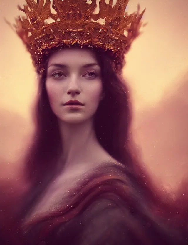 Prompt: blurred background. close-up portrait of a goddess in crown, by Anne Bachelier by Anka Zhuravleva, Anato Finnstark and Alena Aenami, Bruno Walpoth. unreal engine