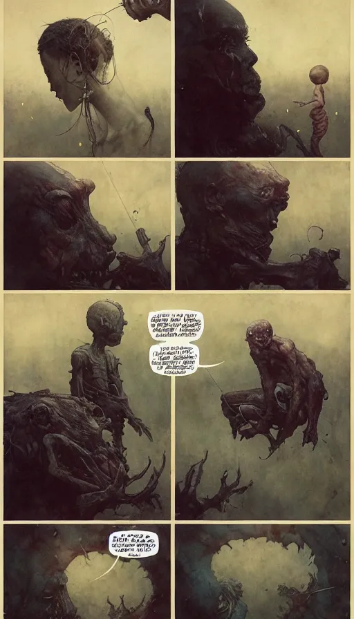 Prompt: the most powerful and interesting 6 panel comic by chiara bautista, beksinski and norman rockwell and greg rutkowski weta studio and tom bagshaw and james gurney and lucasfilm