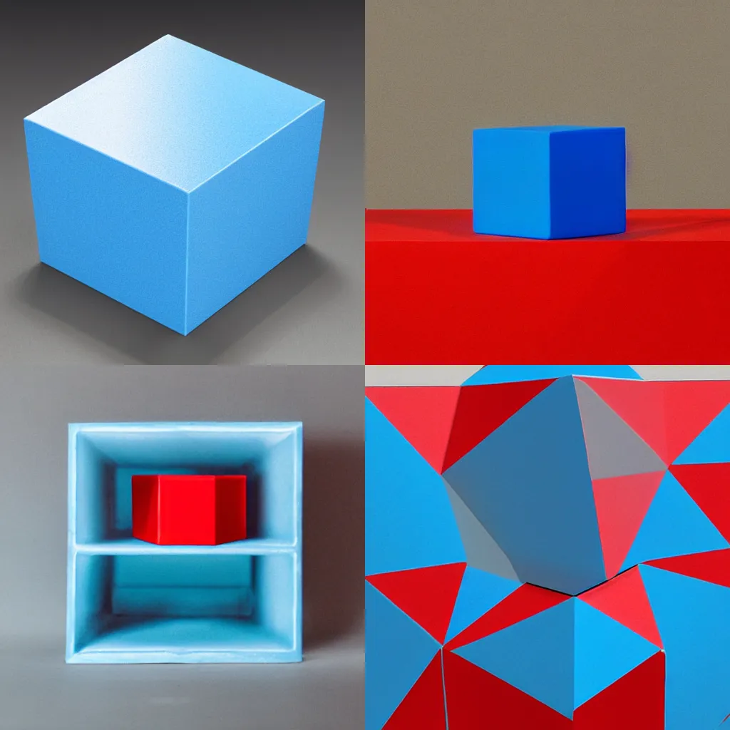 Image similar to a blue cube on a red cube