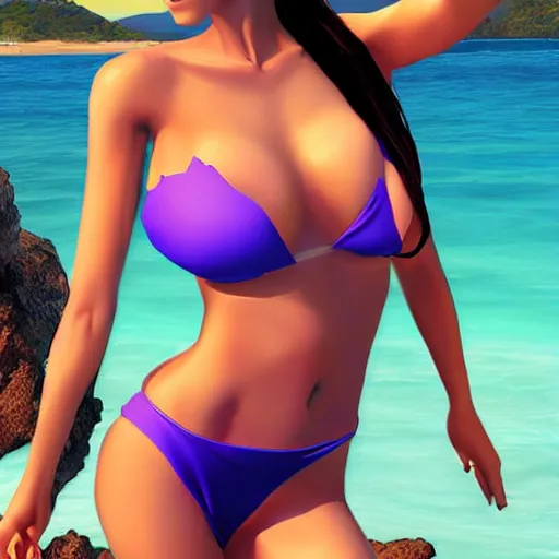 Prompt: beautiful woman in a bikini on the beach drawn by artgerm
