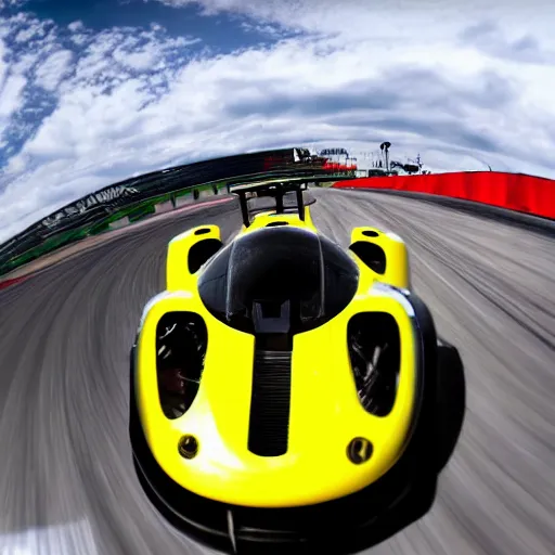 Image similar to POV shot of driving a scifi futuristic race car