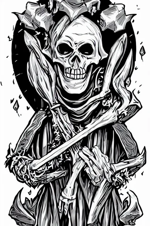 Image similar to Portrait of a evil skeleton that is a wizard casting a spell , wizard, medieval, sticker, colorful, casting epic spell, magic the gathering artwork, D&D, fantasy, artstation, heroic pose, illustration, highly detailed, simple, smooth and clean vector curves, no jagged lines, vector art, smooth