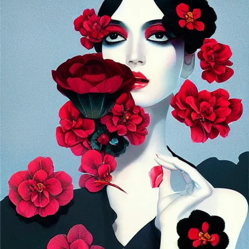 Prompt: detailed concept art painting art deco pattern black red flowers and diamonds by hsiao - ron cheng, bizarre compositions, exquisite detail