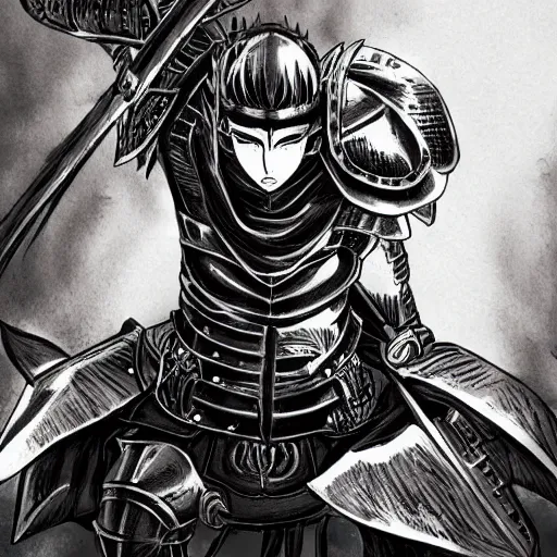 Prompt: manga illustration of a crusader knight, by Kentaro Miura, artstation