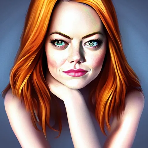 Prompt: emma stone portrait by vince ruz, cartoon face, glam, character art, digital illustration, big eyes, triangular face, semirealism, realistic shaded perfect face, fine details, realistic shaded lighting