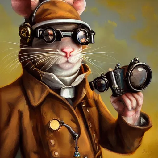 Image similar to a rat with steampunk googles, by RHADS