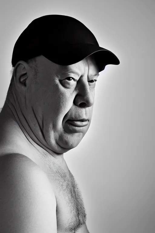 Image similar to studio portrait of man that looks excactly like homer simpson, lookalike, as if homer simpson came to life, soft light, black background, fine skin details, close shot, award winning photo by eolo perfido