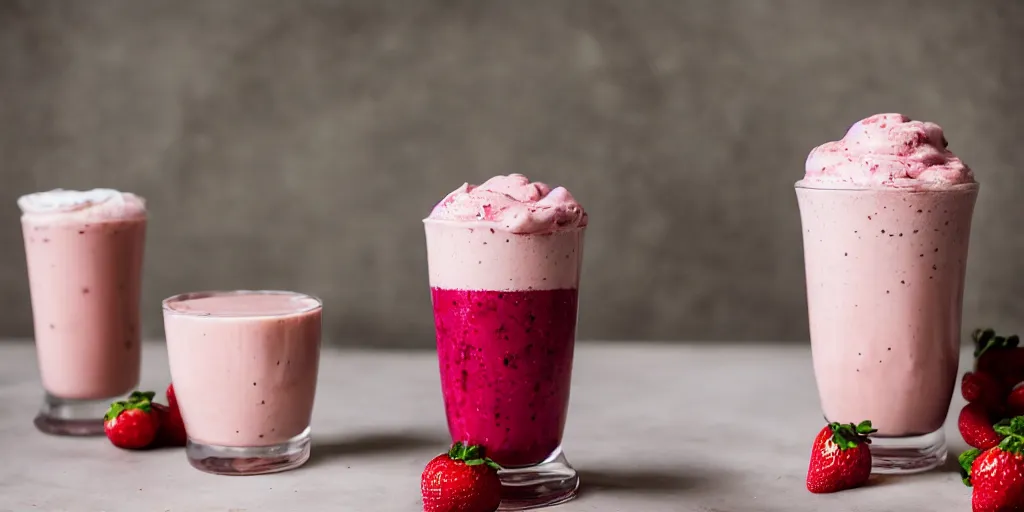 Image similar to strawberry milkshake, bar menu, canon eos r 3, f / 1. 4, iso 2 0 0, 1 / 1 6 0 s, 8 k, raw, unedited, symmetrical balance, in - frame