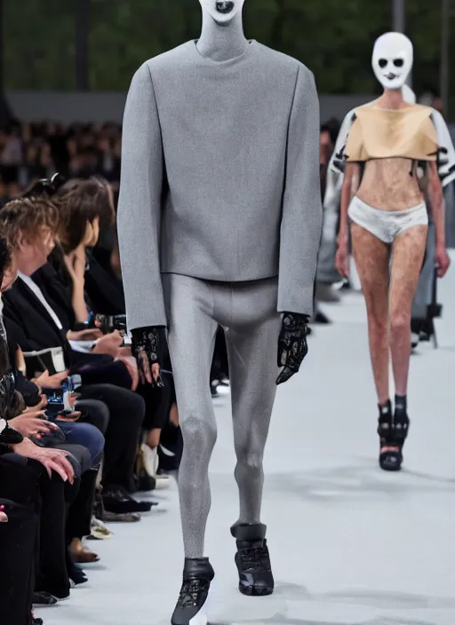 Image similar to hyperrealistic and heavy detailed balenciaga runway show of slender man, leica sl 2 5 0 mm, vivid color, high quality, high textured, real life