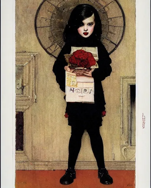 Image similar to a goth girl, by norman rockwell