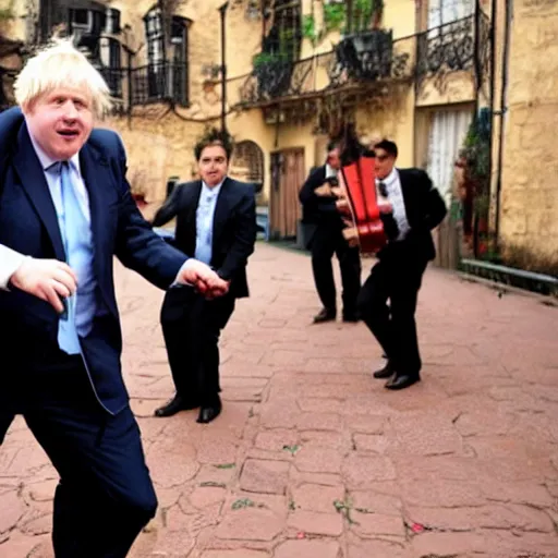 Image similar to Boris Johnson and Mexican mariachi dancing together