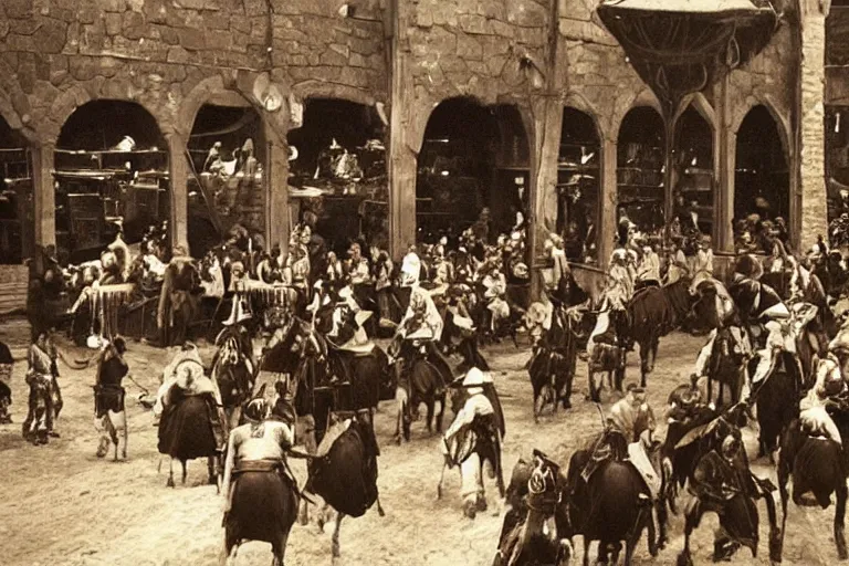 Prompt: very old photo of medieval times