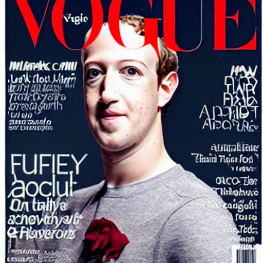 Image similar to mark zuckerberg wearing high costure clothes) in the front page of vogue