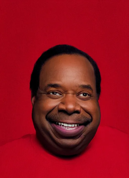 Image similar to ( ( ( portrait of leslie david baker as stanley hudson of the office television series ) ) ) by igor kazarin, head to waist, light coming from the right side, red background,