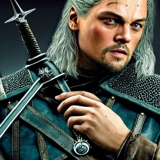 Prompt: leonardo di caprio in the witcher, highly detailed