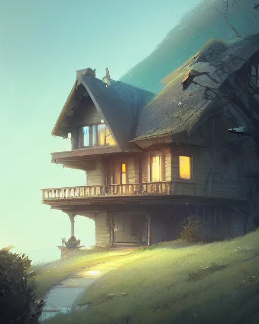 Image similar to beautiful house in big sur, details, sharp focus, illustration, by jordan grimmer and greg rutkowski, trending artstation, pixiv, digital art