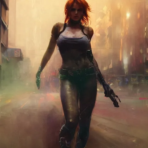 Image similar to full figure bella thorne, hyperrealistic portrait, bladerunner street, art of elysium by frank frazetta and jeremy mann and alphonse mucha, fantasy art, photo realistic, dynamic lighting, artstation, poster, volumetric lighting, very detailed face, 4 k, award winning