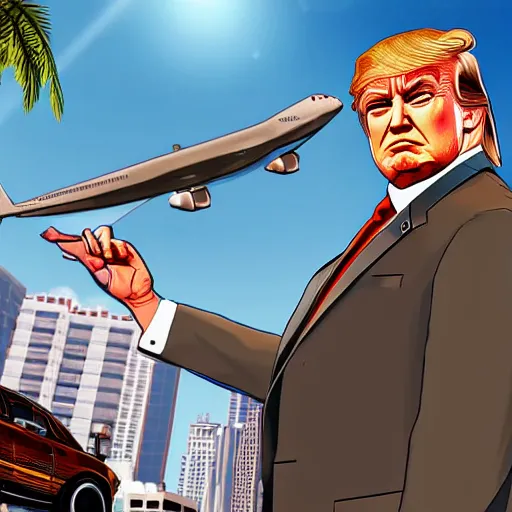 Prompt: donald trump as a GTA style character on a loading screen, 4k, high detail, high-resolution photograph, professional photography, ultra-detail