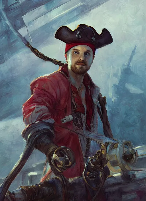 Prompt: Pirate Jesse Pinkman on a ship, elegant, digital painting, concept art, smooth, sharp focus, illustration, from StarCraft by Ruan Jia and Mandy Jurgens and Artgerm and William-Adolphe Bouguerea
