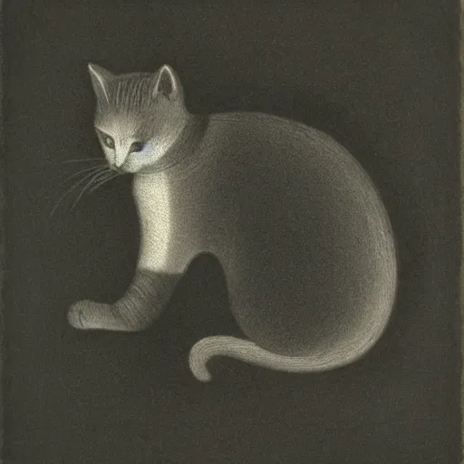 Prompt: “a cat in field in the style of Mezzotint”