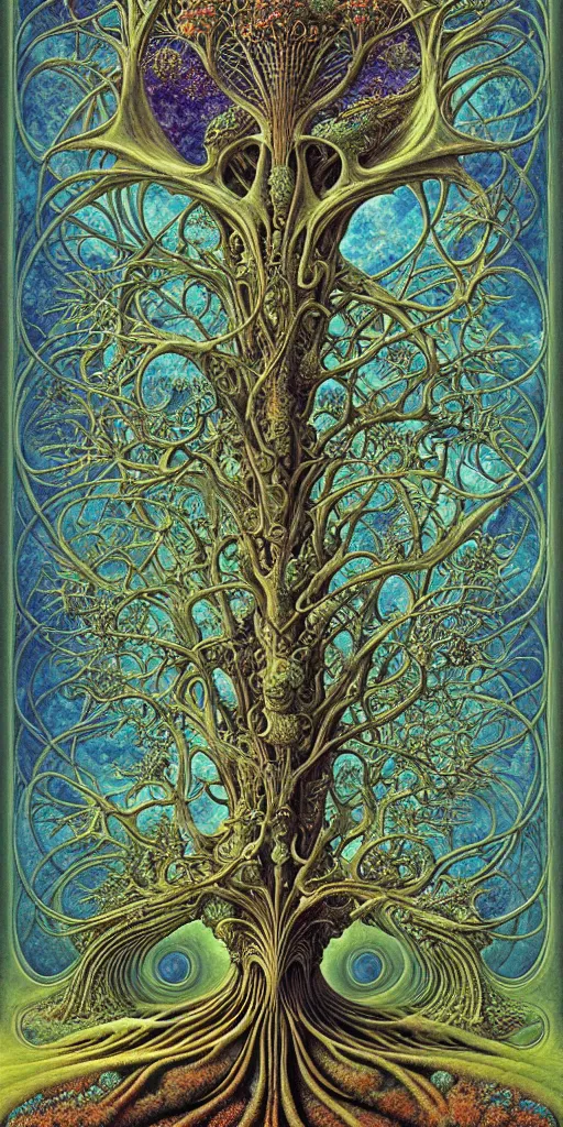 Image similar to tree of life by roger dean and andrew ferez, art forms of nature by ernst haeckel, divine chaos engine, symbolist, visionary, art nouveau, botanical fractal structures, organic, detailed, realistic, surreality