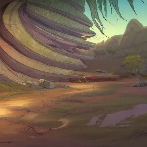 Image similar to concept art painting of cambrian life, detailed, cel shaded, in the style of makoto shinkai and moebius and james gurney