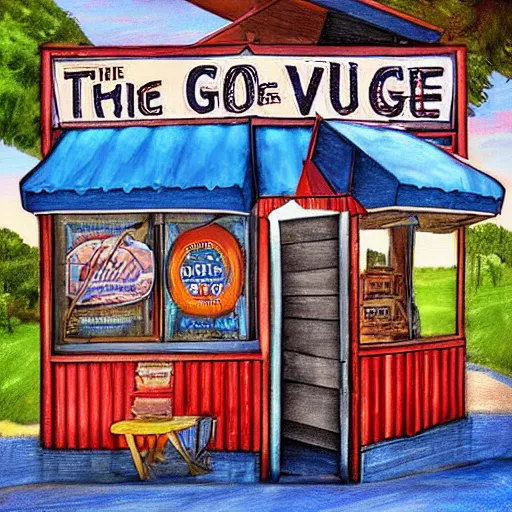 Image similar to the blue goose tavern. a big and famous roadside tavern. delicious fried pudding with sweet liquor is served here. digital art