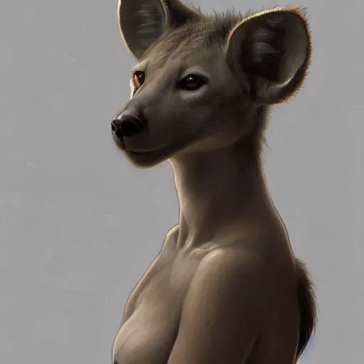 Prompt: portrait of a hyena girl, furry body, full body, harem, lingerie, large ears, intricate, elegant, highly detailed, digital painting, artstation, concept art, smooth, sharp focus, illustration, art by artgerm and greg rutkowski and alphonse mucha and william - adolphe bouguereau
