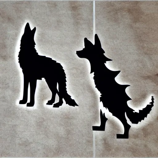 Prompt: laser cut animal vector image of a wolf wildlife stencils - forest landscape