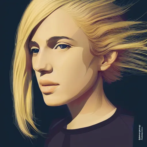 Prompt: Beautiful girl with blond hair profile picture by Mandelbrot, Benoit B., asymmetrical, Organic Painting , Matte Painting, geometric shapes, hard edges, street art, symmetric face, symmetric eyes, trending on the artstation:2 by Sachin Teng:4