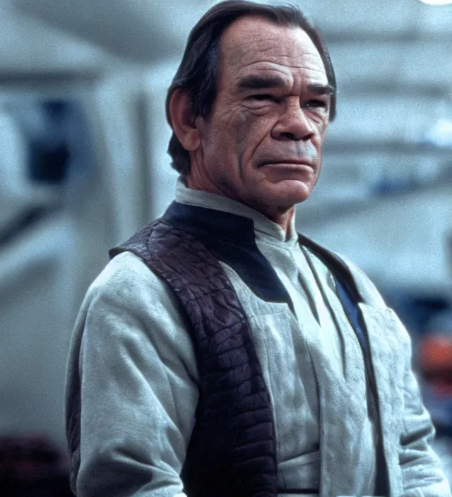 Prompt: tommy lee jones in star wars, movie still frame, hd, remastered, movie grain, cinematic lighting