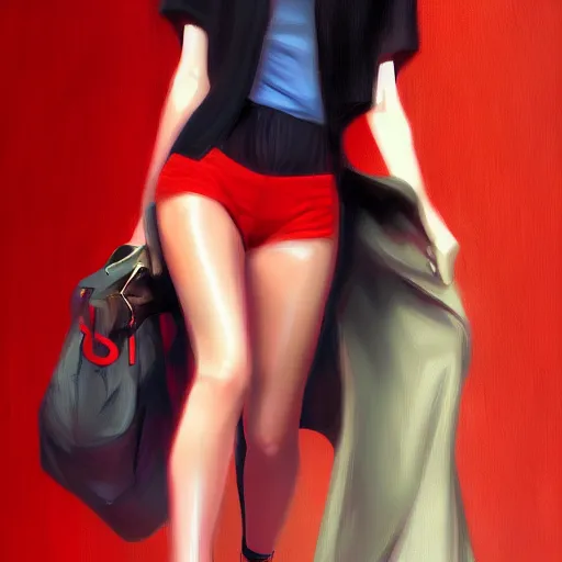 Prompt: red light fashion, gucci catwalk, oil painting, digital art, ultradetailed, artstation