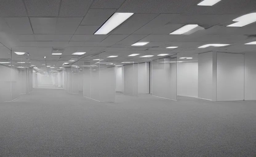 Image similar to an empty office building, illuminated, photography