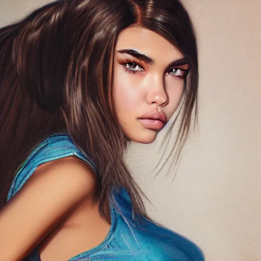 Image similar to 4k,ultra detailed portrait of Madison Beer by Rachel Ruysch